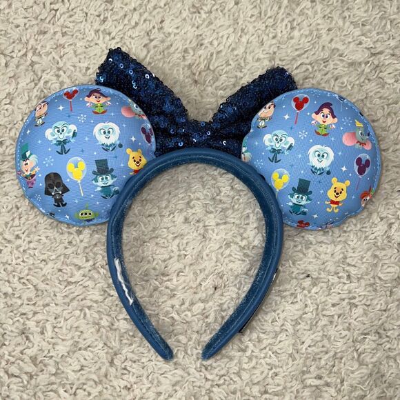 preowned Loungefly Disney Chibi Minnie Mouse Ears Headband blue sparkles - Picture 5 of 6